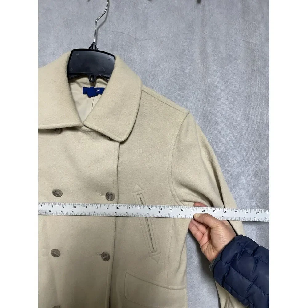 J Crew Pea Coat Women M Ivory Cashmere Wool Nylon Double Breasted Jacket Luxury - Picture 2 of 8